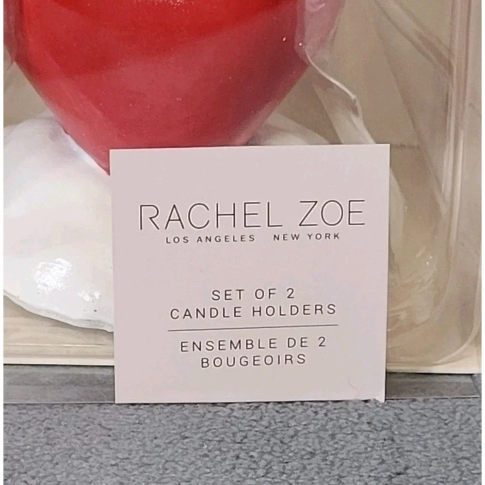 Rachel Zoe Set of 2 Stacked‎ Hearts Pink Red Candle Holders Valentines 8.5